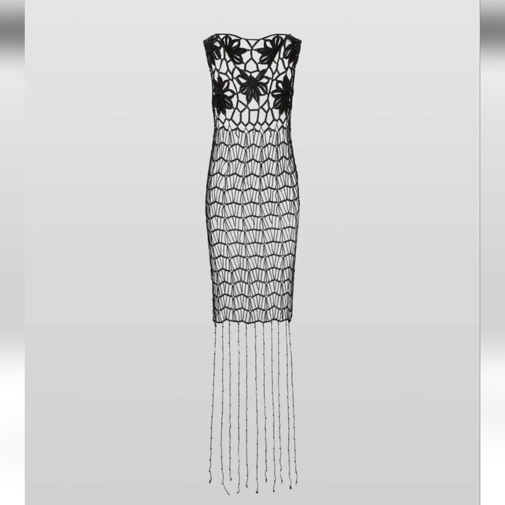 rat & boa petunia black crochet beaded dress sz l/xl